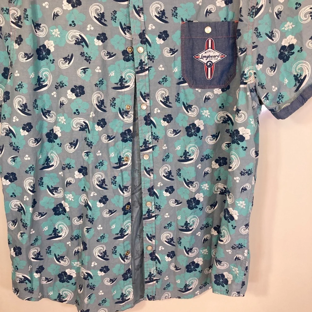 Mickey Mouse Surf Mens Disney Snap Short Sleeve Collared Shirt Sz XL - Picture 10 of 16